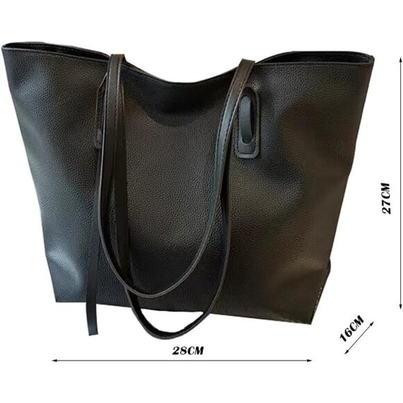 🆕 Women Black PU Leather Big Purses Tote ladies Waterproof Shoulder Bag - Picture 2 of 7